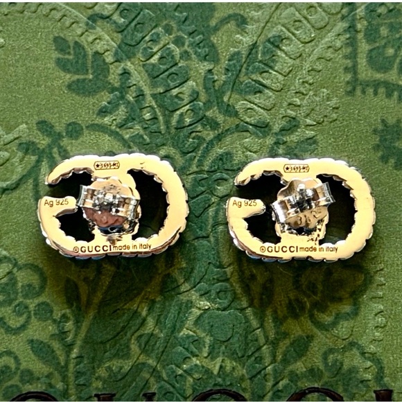 Gucci Interlocking G Torchon Stud Earrings - Aged Sterling Silver 925 - Full Set - Picture 3 of 6